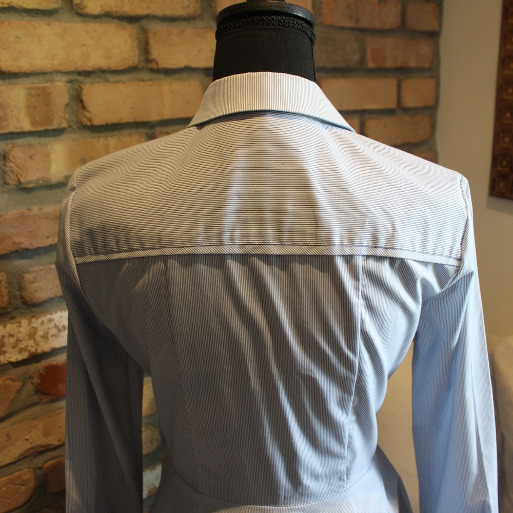 BCBG Generation Light Blue Pin-Striped Button-Up Flare Dress | Size 4 (S) | - Picture 5 of 6